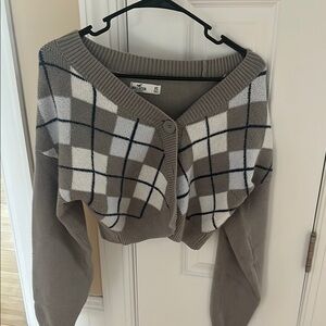 Hollister Gray Cardigan with Argyle Pattern
